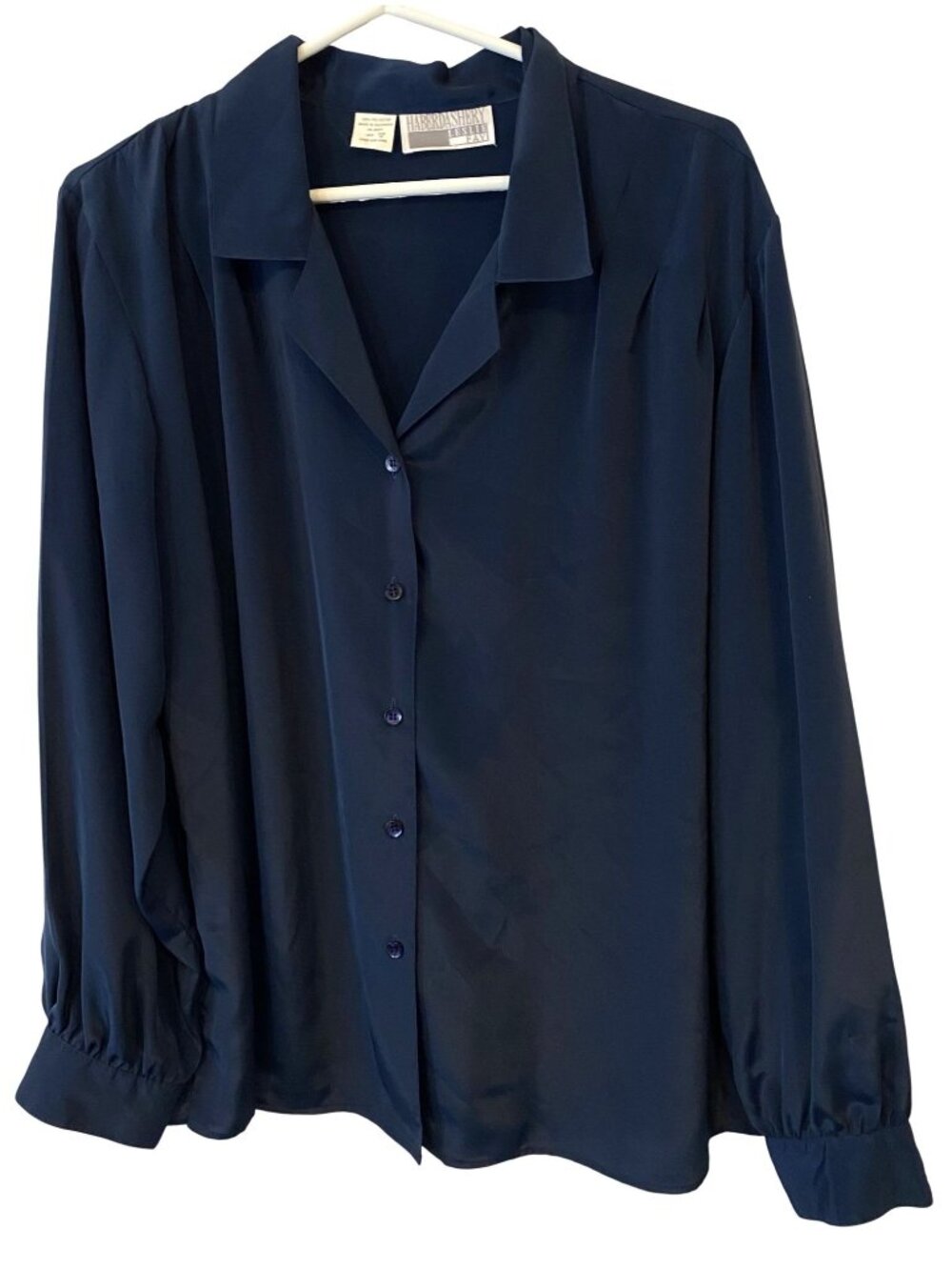 Vintage Haberdashery Leslie Fay Womens 22W Navy Blue Button Front Blouse 90s
